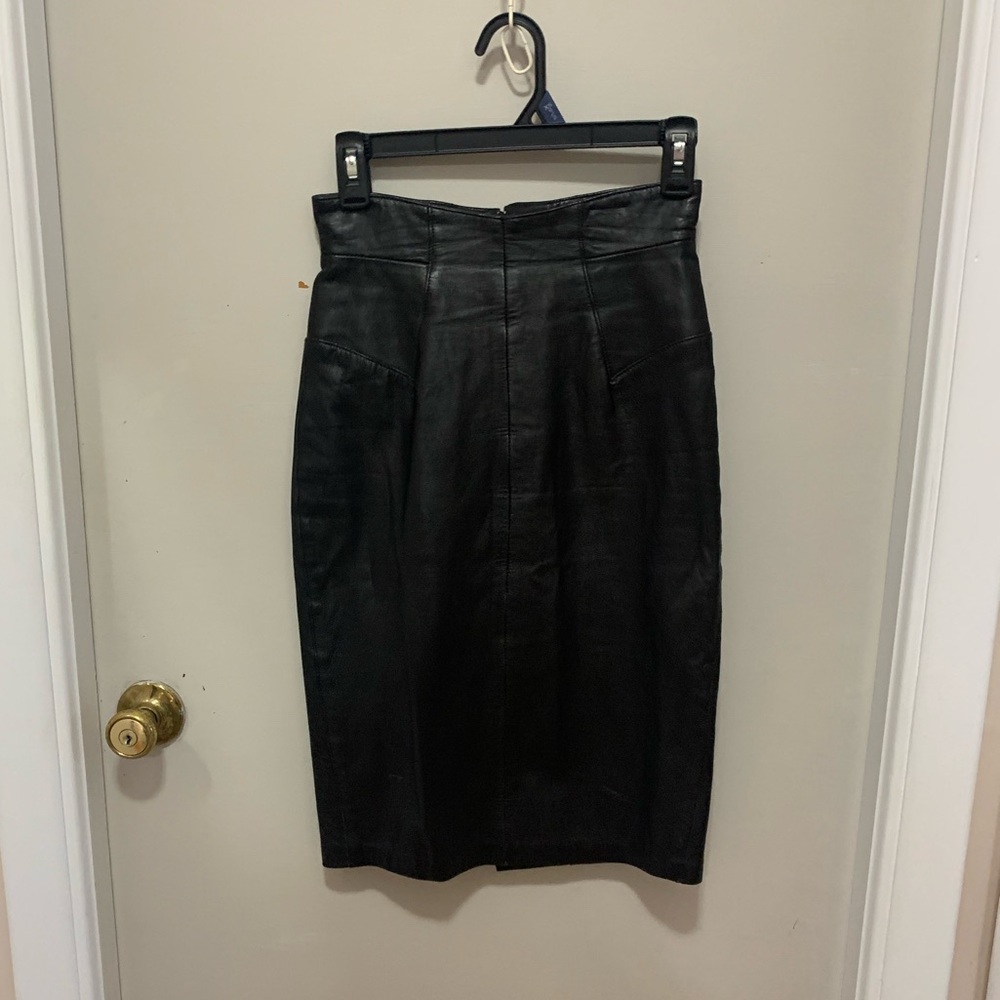 Vintage Michael Hoban North Beach Black Leather Pencil Skirt